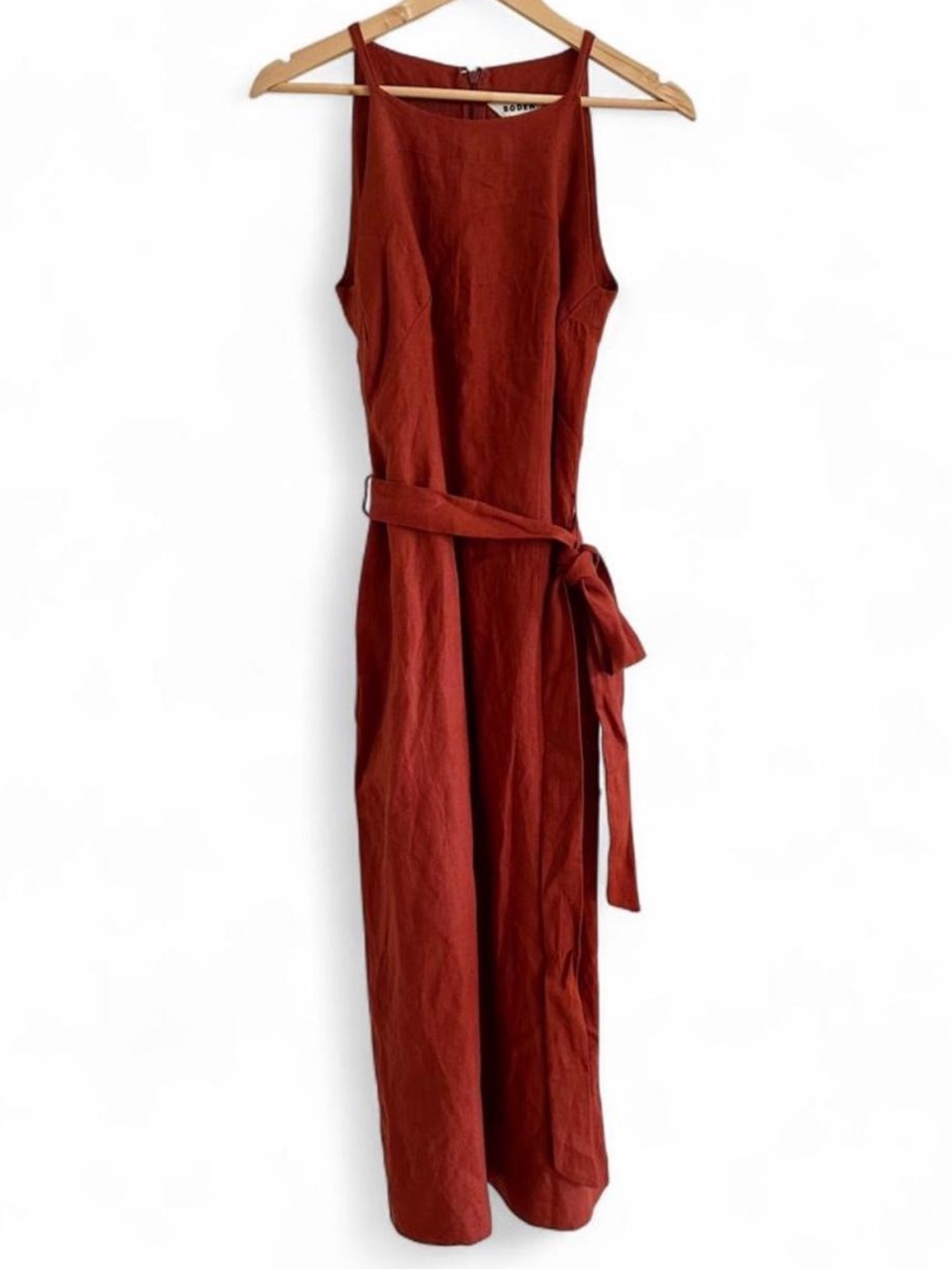 Boden 100% Linen Belted Maxi Dress Rust Terracotta Pockets NWT US 6 Minimalist - Picture 2 of 8